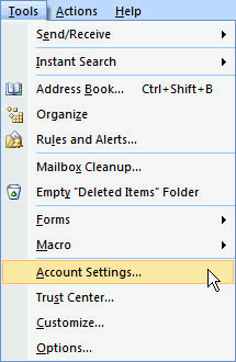 Setting up an email account in MS Outlook 2007 Step 1