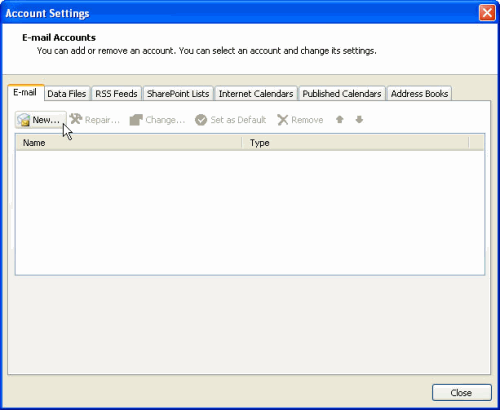 Setting up an email account in MS Outlook 2007 Step 2